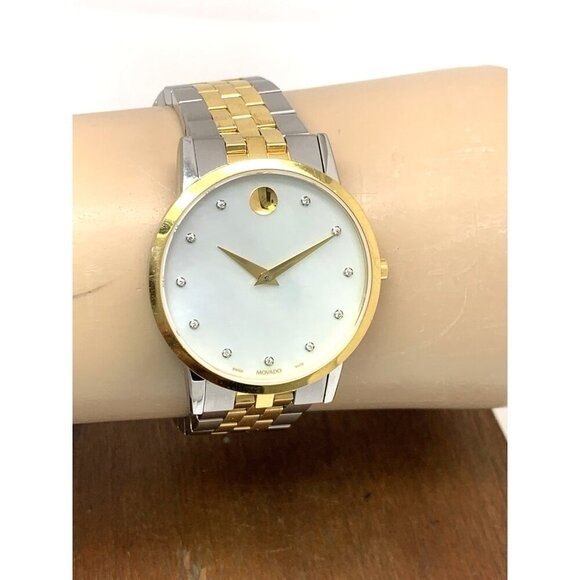 Movado Women\'s Watch 0607630 Mother of Pearl Diamond Swiss Quartz Two Tone Steel